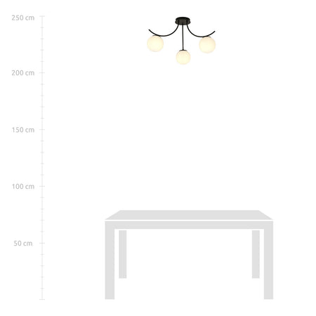 Plafoniera Moderna 3 Luci Boston In Acciaio Nero E Diffusori In Vetro Opale