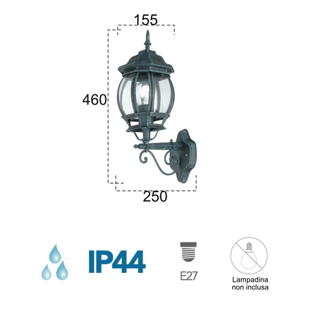 Applique da parete per esterno 60W E27 nero e verde Madrid Up