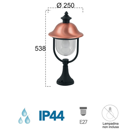 Lanterna da terra per esterno 60W E27 nera e rame Wien