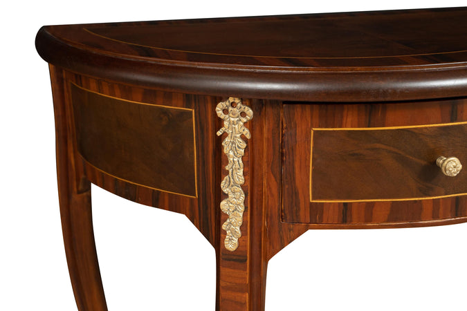 Biscottini Biscottini Tavolino Consolle Legno Noce Intarsi Fatti a Mano Bronzo 61x30x75