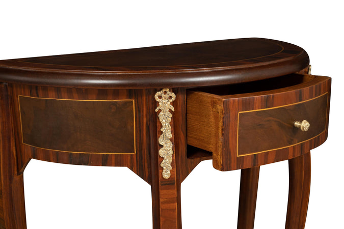 Biscottini Biscottini Tavolino Consolle Legno Noce Intarsi Fatti a Mano Bronzo 61x30x75