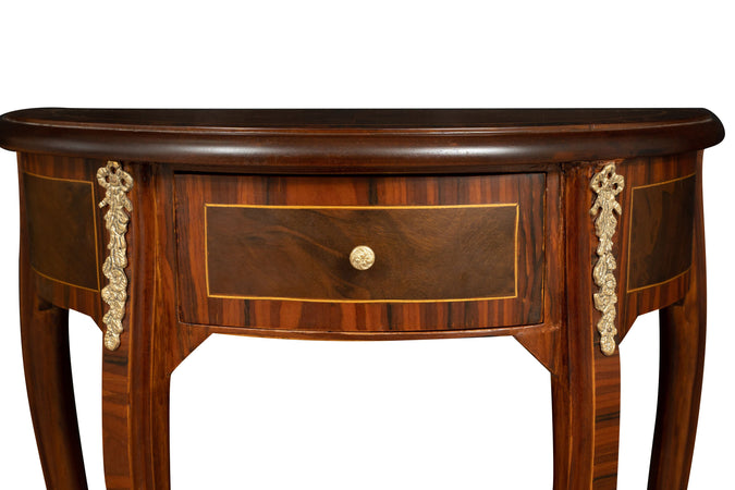 Biscottini Biscottini Tavolino Consolle Legno Noce Intarsi Fatti a Mano Bronzo 61x30x75