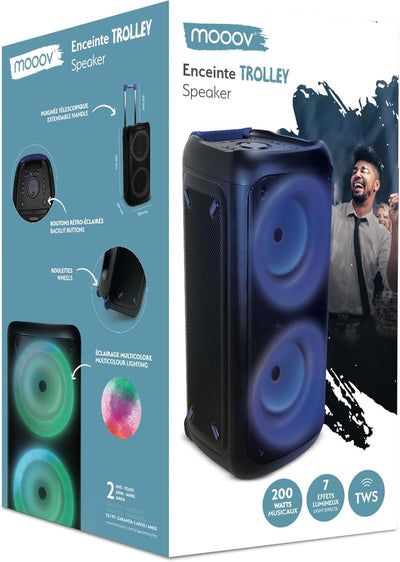 trolley party speaker bluetooth potenza massima 200 Watt con doppio woofer led multicolor