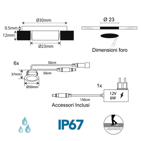 Kit 6 Segnapassi da incasso 0,6W a led nickel Chain Flat