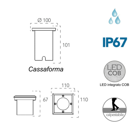 Faro da incasso per esterno 8W a led acciaio Split Square