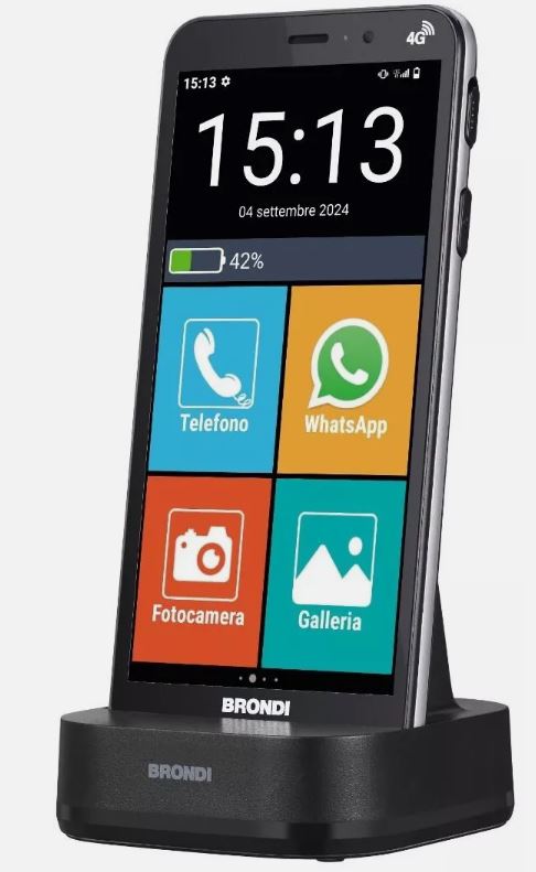 brondi amico Smartphone s+b 4g doppia fotocamera 5mp+5mp display da 5,7 android 12abbinabile braccialetto sos con sensore di cad