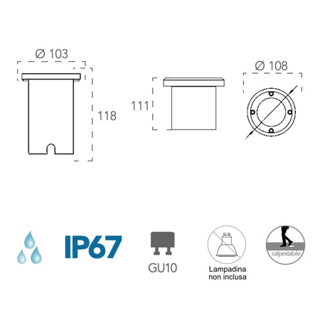Faro da incasso per esterno 42W GU10 acciaio Road Round