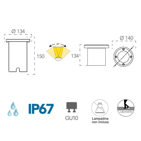 Faro da incasso per esterno 42W GU10 orientabile acciaio Road