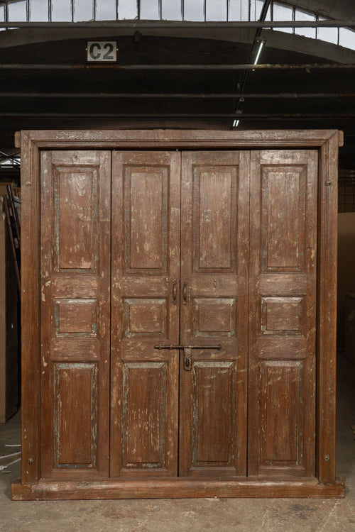 Biscottini Porta portone in legno massello e ferro da interno o da esterno vecchia e antica medievale scorrevole con telaio