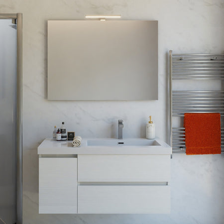 Mobile bagno sospeso bianco larice 100cm due cassetti e sportello MOOD-100