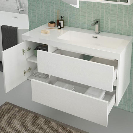 Mobile bagno sospeso bianco larice 100cm due cassetti e sportello MOOD-100