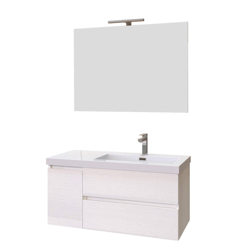 Mobile bagno sospeso bianco larice 100cm due cassetti e sportello MOOD-100