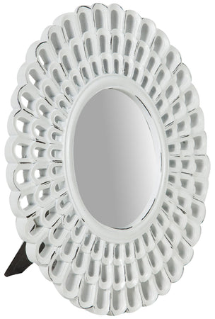 Biscottini Specchiera da appoggio diam.L21xPR2 cm finitura bianco anticato. Realizzata