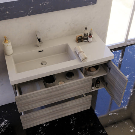 Mobile bagno sospeso 100cm grigio specchio con mensole MOOD-100