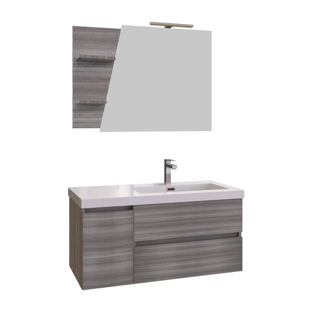 Mobile bagno sospeso 100cm grigio specchio con mensole MOOD-100