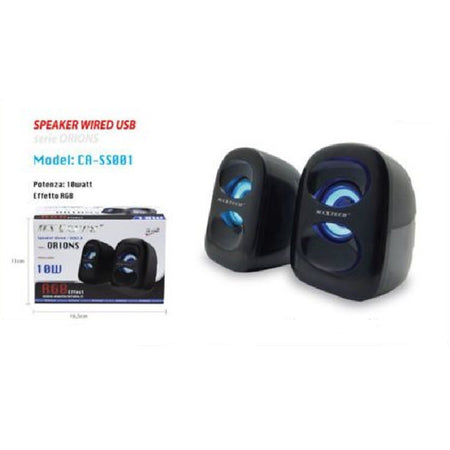 Casse Pc Audio Speaker 10w Con Luce Rgb Portatili Altoparlanti Maxtech Ca-ss001