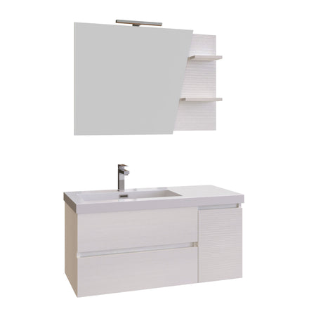 Mobile bagno sospeso bianco 100 specchio mensole lampada MOOD-100