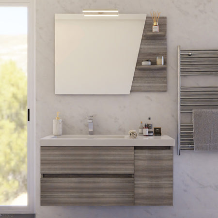 Mobile bagno sospeso 100cm grigio specchio con mensole MOOD-100