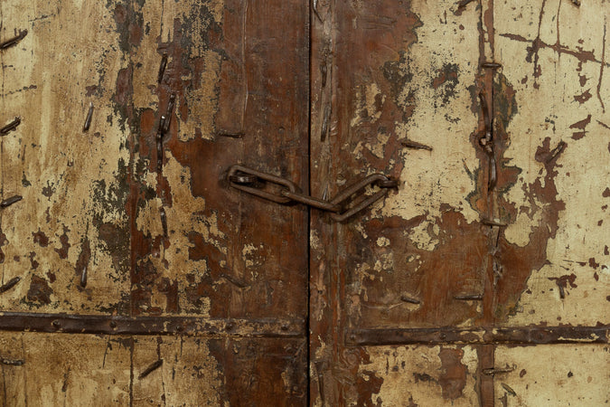 Biscottini Porta portone in legno massello e ferro da interno o da esterno vecchia e antica medievale scorrevole
