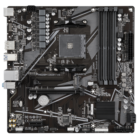 Scheda madre Gigabyte A520M DS3H V2 - Supporta CPU AMD Ryzen serie 5000 AM4, fino a 4733 MHz DDR4 (OC), PCIe 3.0 x16, GbE LAN, USB 3.2 Gen 1, AMD, Socket AM4, AMD Ryzen 3000 Series, AMD Ryzen Threadr