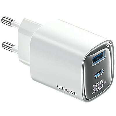 caricabatterie 30Ww usb + usb-c gan bianco con led display