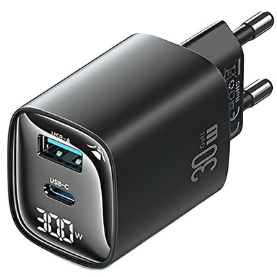 caricabatterie 30Ww usb + usb-c gan nero con led display