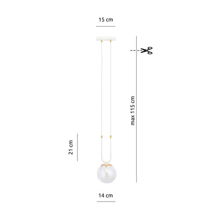 Sospensione 1 Luce Glam In Acciaio Bianco Oro E Sfera In Vetro Trasparente