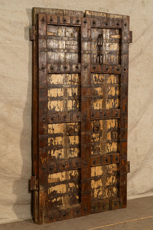 Biscottini Porta portone in legno massello e ferro da interno o da esterno vecchia e antica medievale scorrevole