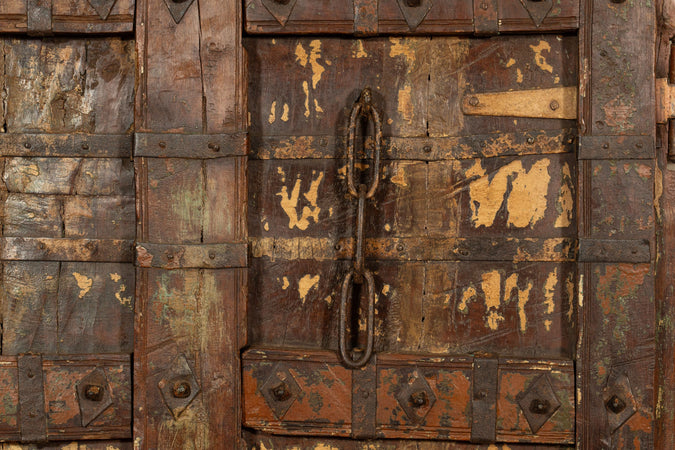 Biscottini Porta portone in legno massello e ferro da interno o da esterno vecchia e antica medievale scorrevole