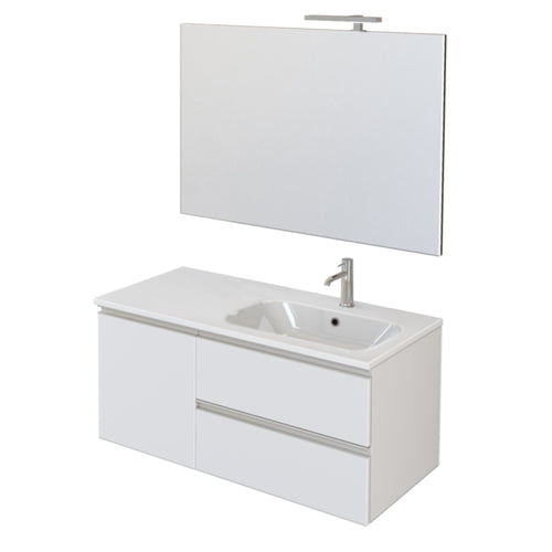 Mobile bagno sospeso 100cm con specchio bianco opaco DUBON