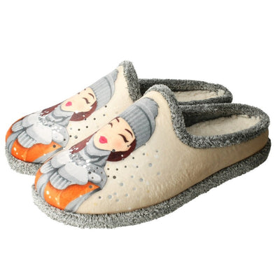 TanahLot pantofole ciabatte donna con ragazza sulla neve e strass con sottopiede estraibile