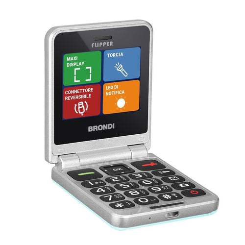 Brondi Flipper telefono cellulare dual sim,Flip attivo.Torcia, Bluetooth,display 2.4Vivavoce e vibrazione