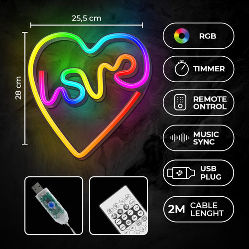 led wall neon love in eart multicolor connettore usb con regolatore di intensita' dimensioni 280 x 25,5