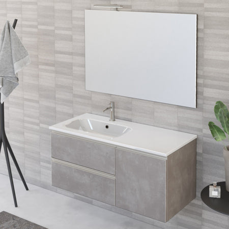 Mobile bagno sospeso 100cm con specchio cemento grigio caldo DUBON