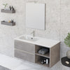 Mobile bagno sospeso 100cm con ripiano a destra e specchio cemento grigio caldo DUBON