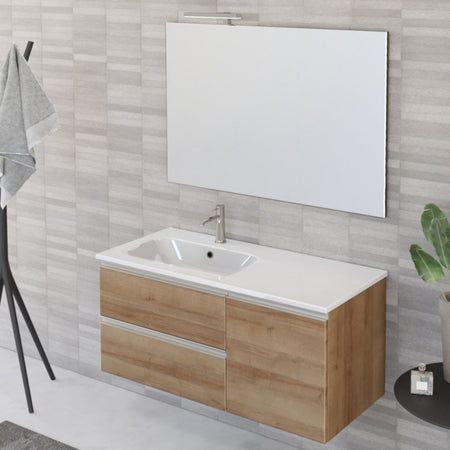 Mobile bagno sospeso 100cm con anta a destra e specchio rovere farnia DUBON
