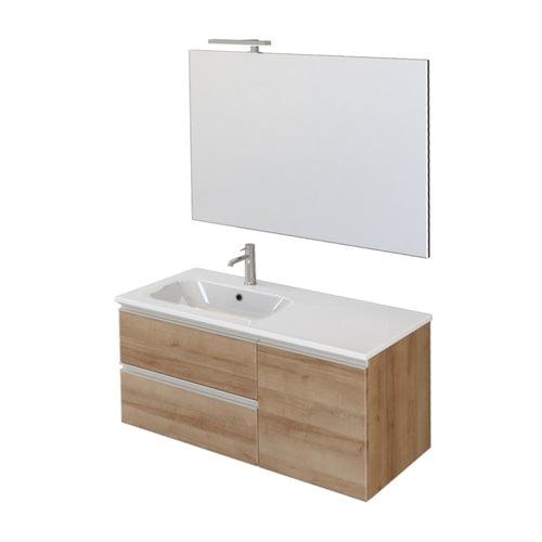 Mobile bagno sospeso 100cm con anta a destra e specchio rovere farnia DUBON