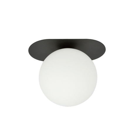 Plafoniera Minimal 1 Luce Plaza In Acciaio Nero E Sfera Vetro Opale