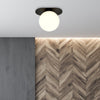 Plafoniera Minimal 1 Luce Plaza In Acciaio Nero E Sfera Vetro Opale
