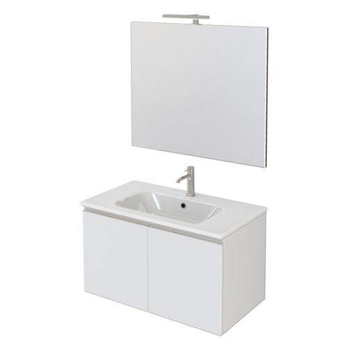 Mobile bagno sospeso 80cm con due ante e specchio bianco opaco DUBON