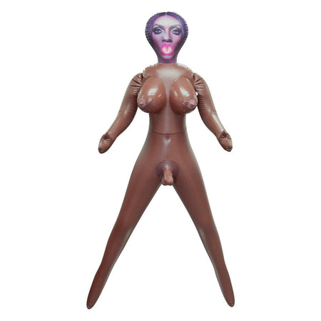 Bambola gonfiabile trans a grandezza reale con due fori e dildo realistico