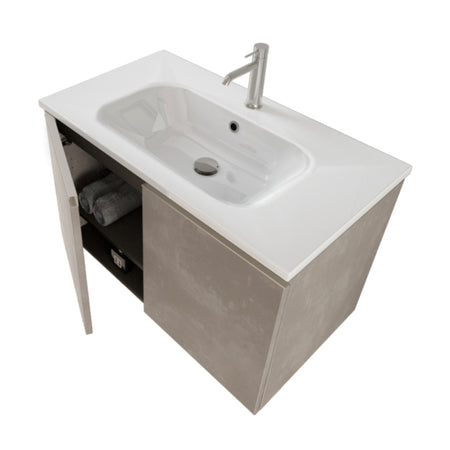Mobile bagno sospeso 80cm con due ante e specchio cemento grigio caldo DUBON