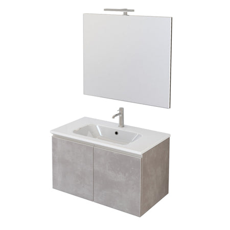 Mobile bagno sospeso 80cm con due ante e specchio cemento grigio caldo DUBON