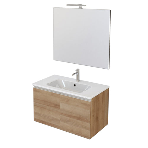 Mobile bagno sospeso 80cm con due ante e specchio rovere farnia DUBON