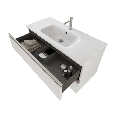 Mobile bagno sospeso 100cm con due cassetti e specchio bianco opaco DUBON