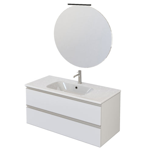 Mobile bagno sospeso 100cm con due cassetti e specchio bianco opaco DUBON