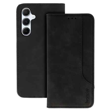 custodia a libro sansung a55 con porta carte di credito chiusura magnetica nera