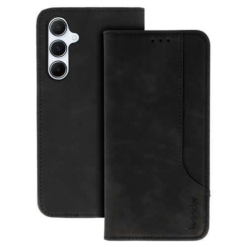 custodia a libro sansung a55 con porta carte di credito chiusura magnetica nera