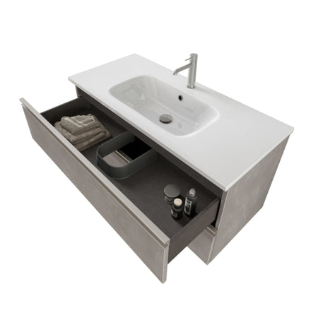 Mobile bagno sospeso 100cm con due cassetti e specchiera cemento grigio caldo DUBON