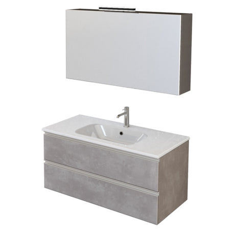 Mobile bagno sospeso 100cm con due cassetti e specchiera cemento grigio caldo DUBON